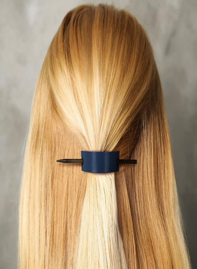 Luinabio 4 Pieces Women's Leather Hair Barrettes and Ponytail Hair Pins - Stick Clips and Accessories in 4 Colors (Khaki, Royalblue, Dark Green, Rose Red) - Image 4