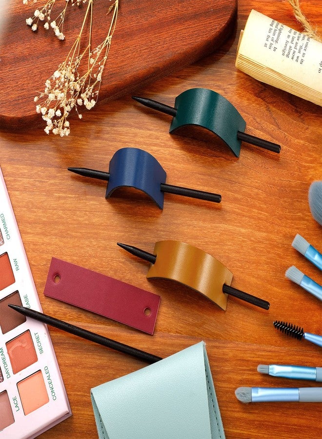Luinabio 4 Pieces Women's Leather Hair Barrettes and Ponytail Hair Pins - Stick Clips and Accessories in 4 Colors (Khaki, Royalblue, Dark Green, Rose Red) - Image 3