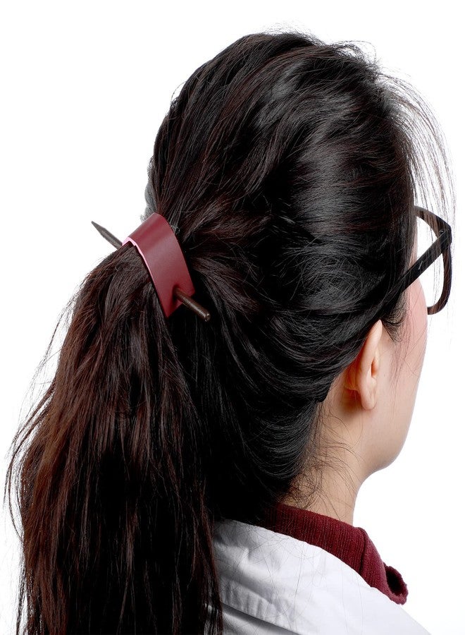 Luinabio 4 Pieces Women's Leather Hair Barrettes and Ponytail Hair Pins - Stick Clips and Accessories in 4 Colors (Khaki, Royalblue, Dark Green, Rose Red) - Image 5