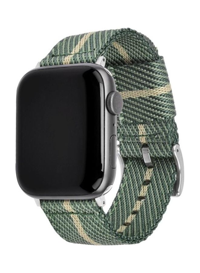 HuHa Nylon Braid Replacement Strap Watchband For Apple Watch Series 7/6/5/4/3/2/1/SE 45/44/42mm Green/Beige - Image 2