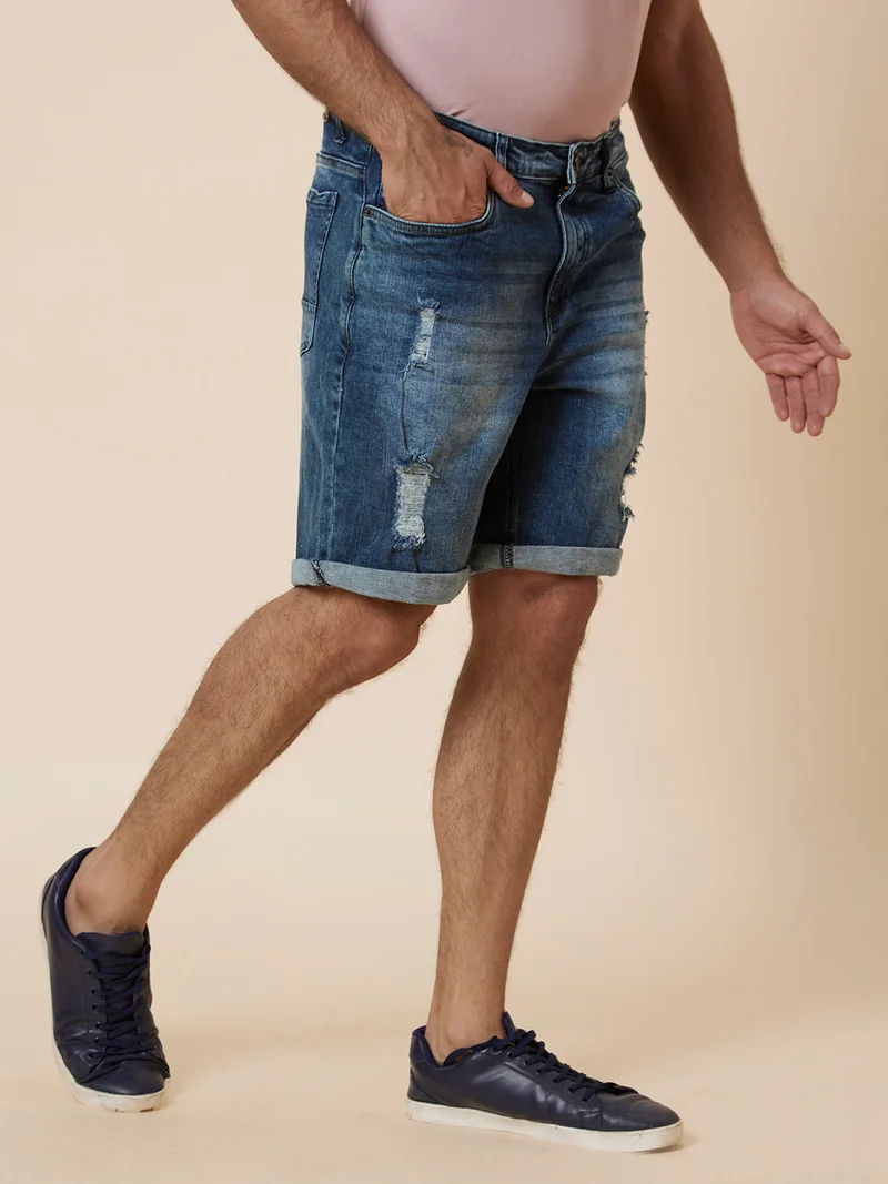 globus Globus Men Dark Blue Regular Fit Denim Shorts