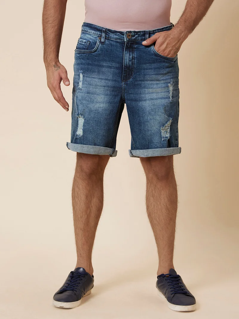 Globus Men Dark Blue Regular Fit Denim Shorts