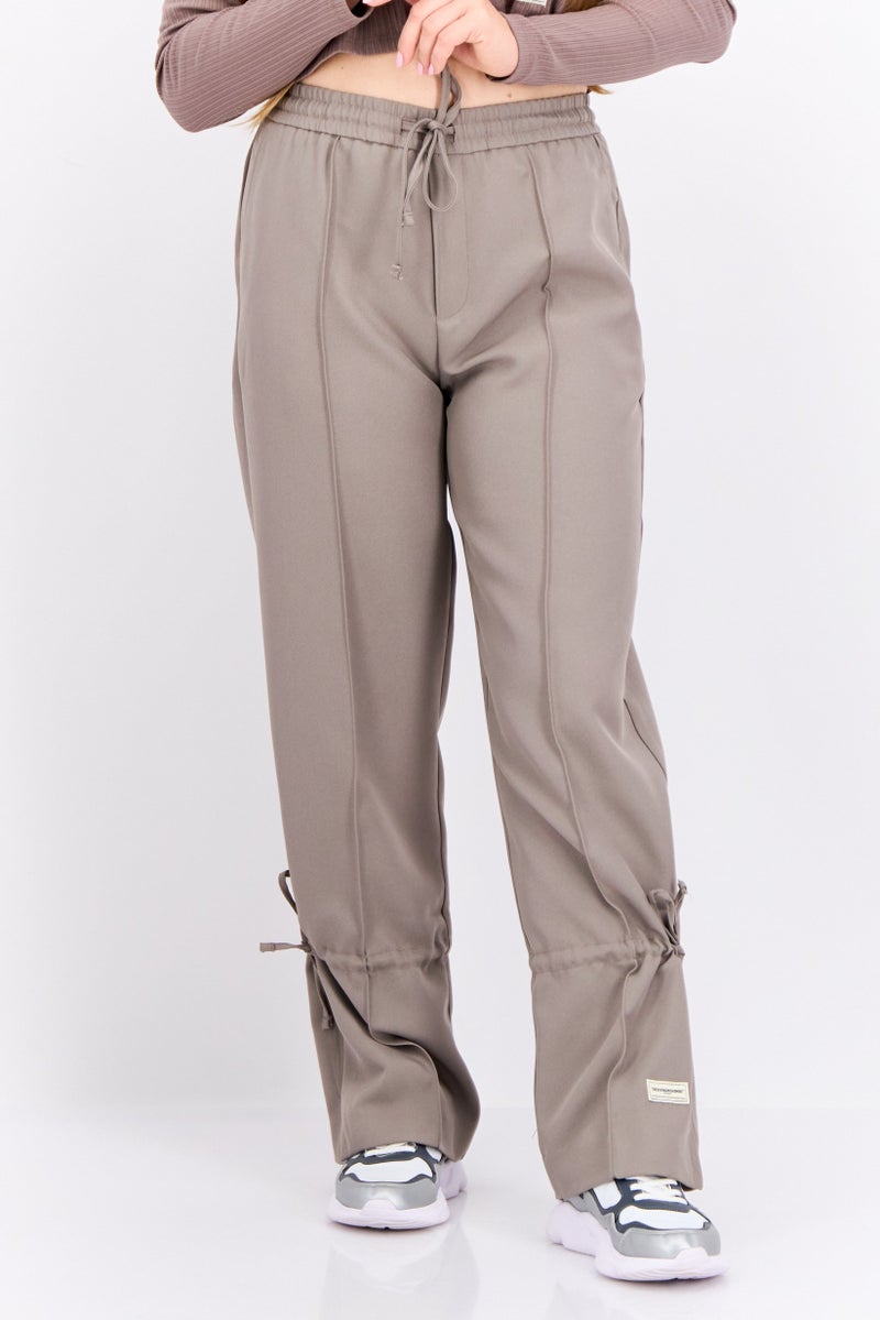 The Giving Movement Women Regular Fit Wide Leg Brand Logo Pants, Grey - Image 1