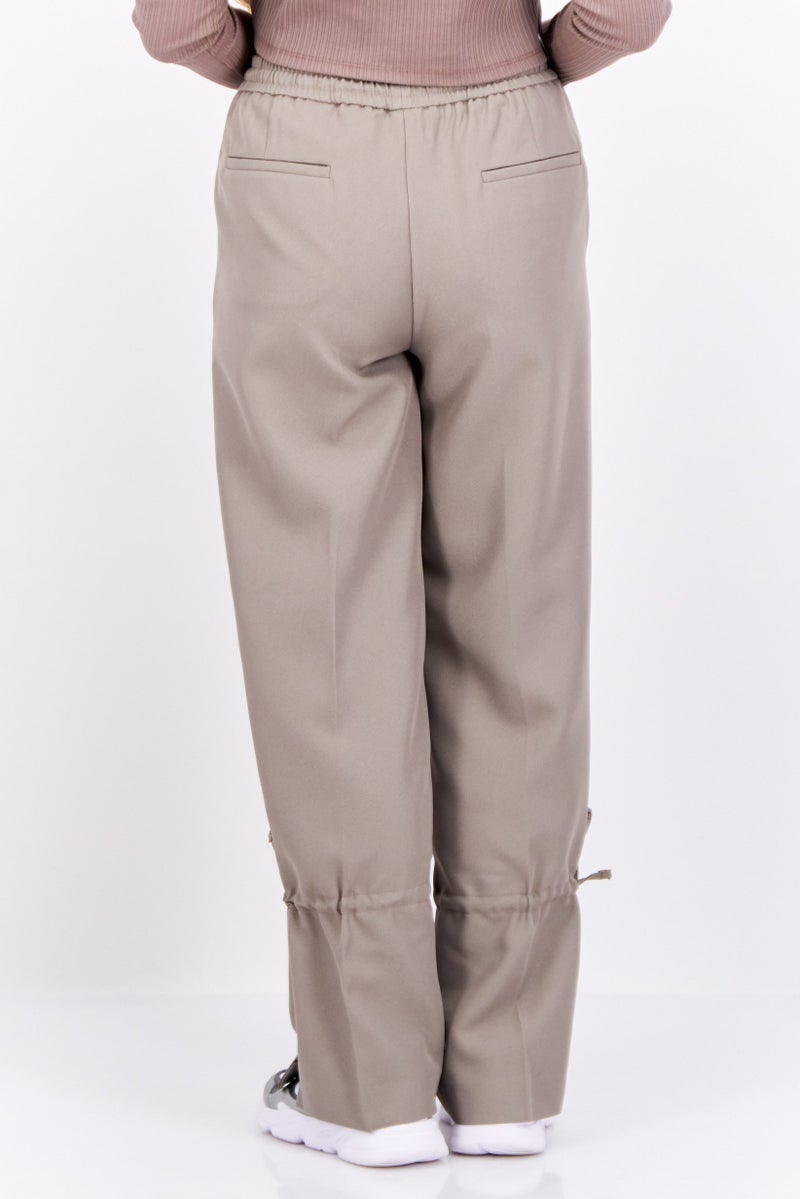 The Giving Movement Women Regular Fit Wide Leg Brand Logo Pants, Grey - Image 3