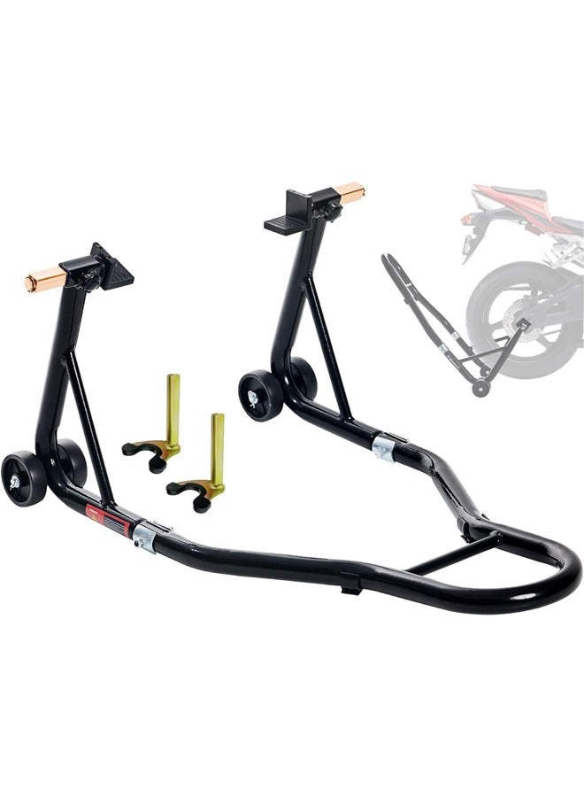 إل&إي حاملات دراجات نارية، مجموعة رفع العجلات الأمامية والخلفية بسعة 500 كجم مع بكرة ذراع تأرجح قابلة للتعديل على شكل حرف U، حاملات حظيرة شديدة التحمل لسيارات BMW وSuzuki وYamaha وHonda وKawasaki، لون أسود - Image 1