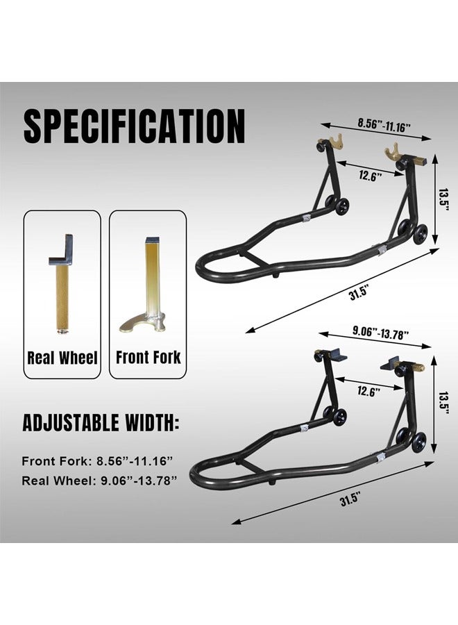 إل&إي حاملات دراجات نارية، مجموعة رفع العجلات الأمامية والخلفية بسعة 500 كجم مع بكرة ذراع تأرجح قابلة للتعديل على شكل حرف U، حاملات حظيرة شديدة التحمل لسيارات BMW وSuzuki وYamaha وHonda وKawasaki، لون أسود - Image 2