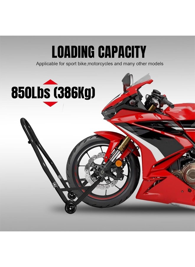 إل&إي حاملات دراجات نارية، مجموعة رفع العجلات الأمامية والخلفية بسعة 500 كجم مع بكرة ذراع تأرجح قابلة للتعديل على شكل حرف U، حاملات حظيرة شديدة التحمل لسيارات BMW وSuzuki وYamaha وHonda وKawasaki، لون أسود - Image 4