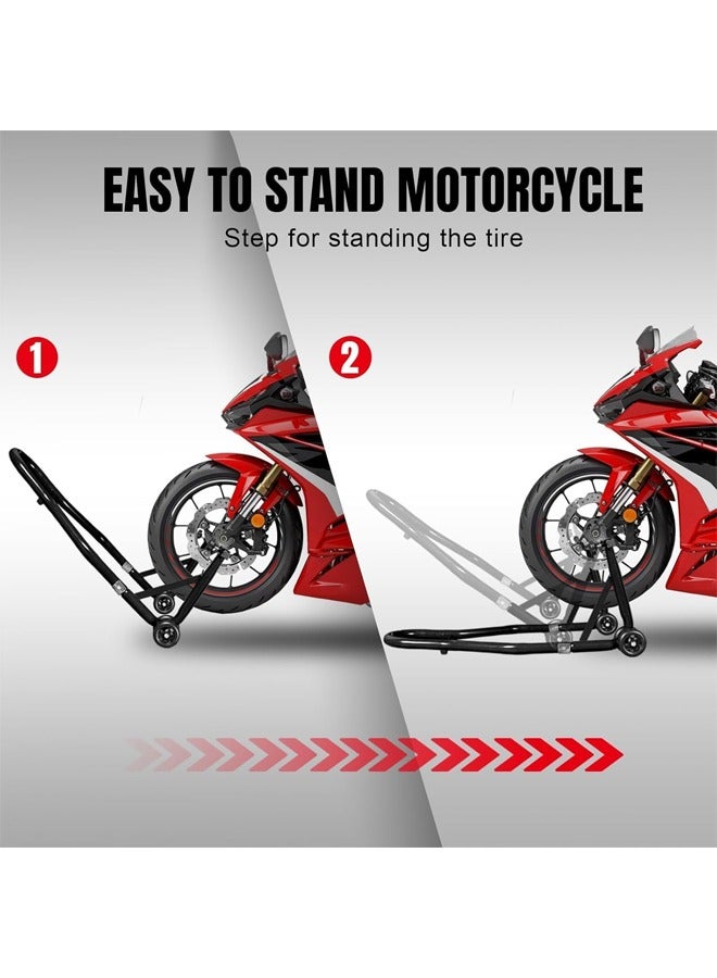 إل&إي حاملات دراجات نارية، مجموعة رفع العجلات الأمامية والخلفية بسعة 500 كجم مع بكرة ذراع تأرجح قابلة للتعديل على شكل حرف U، حاملات حظيرة شديدة التحمل لسيارات BMW وSuzuki وYamaha وHonda وKawasaki، لون أسود - Image 5