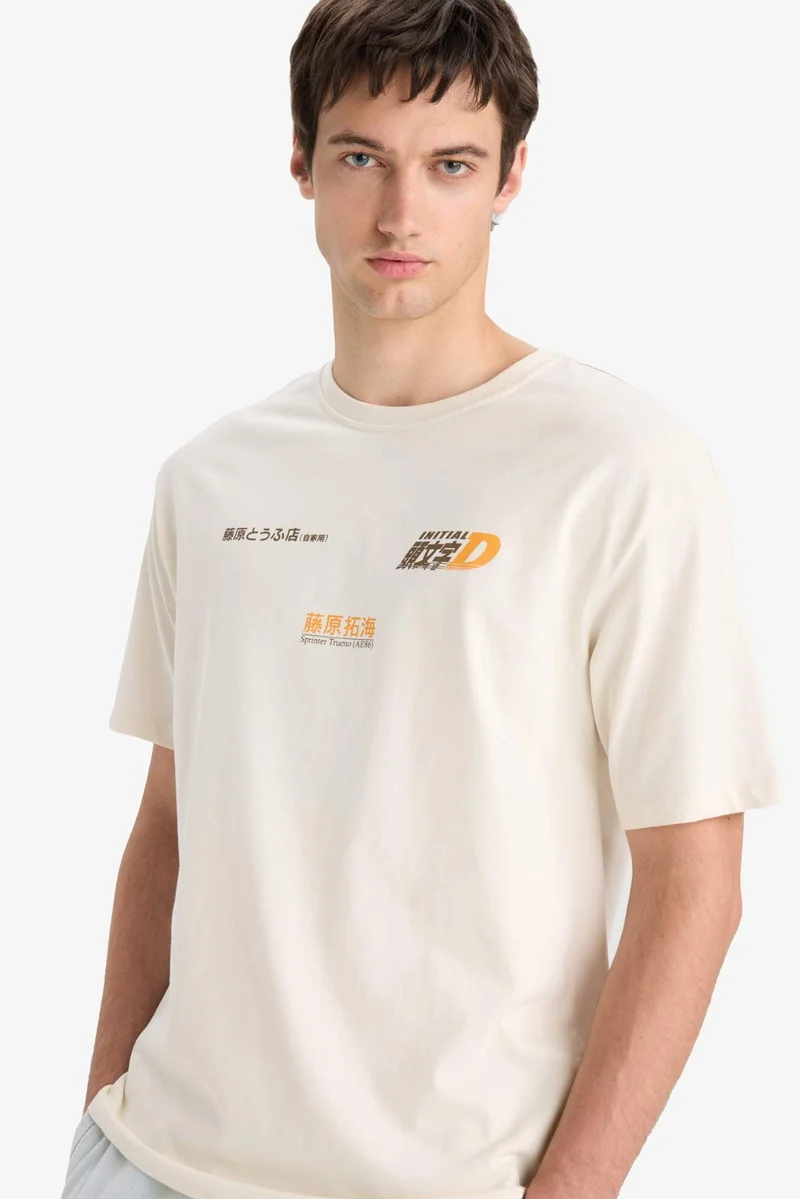 ديفاكتو Cotton Initial D Boxy Fit Crew Neck T-Shirt