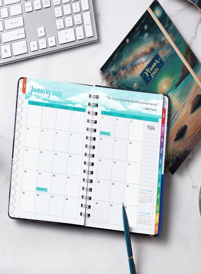 Pinchoco 2026 Planner - Planner 2026, Jan. 2026 - Dec. 2026, 8.4"x 6.3", 2026 Planner Weekly and Monthly, 2026 Calendar Planner with Elastic Closure + Colorful Tabs + Hardcover - Dreaming Sea - Image 2