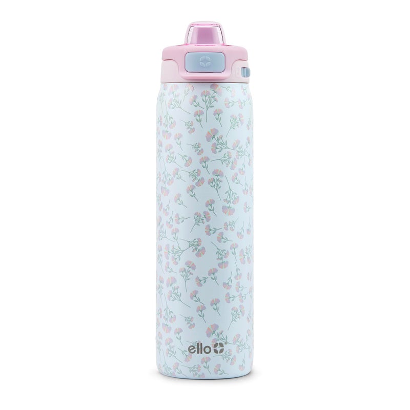 Ello Pop Fill 22oz Stainless Steel Water Bottle with QuickFill Technology Double Walled and Vacuum Insulated Metal Leak Proof Locking Lid Straw and Chug Reusable BPA Free Serene Bloom - Image 2