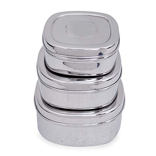 Dharam Paul Traders Steel containers for Kitchen Storage,Square Shaped Steel Puri Dabba, Set of 3 Pieces, Heavy Weight,600 ml,400 ml and 250 ml. Rust Proof and Non crackable. - Image 1