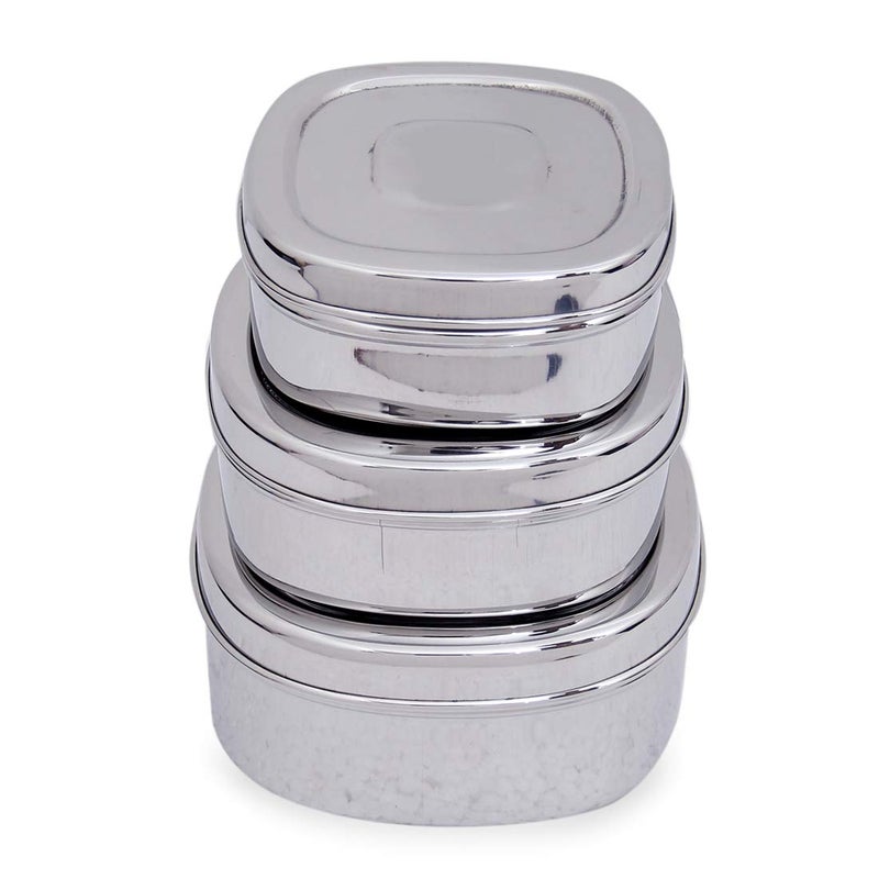 Dharam Paul Traders Steel containers for Kitchen Storage,Square Shaped Steel Puri Dabba, Set of 3 Pieces, Heavy Weight,600 ml,400 ml and 250 ml. Rust Proof and Non crackable. - Image 4