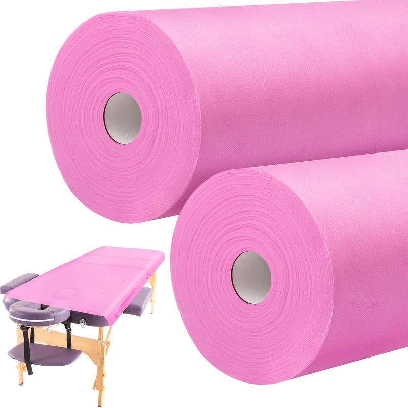 Tudomro Tudomro 2 Roll Disposable Non Woven Bed Sheets 24 x 71 Inch Massage Table Paper Covers Non Woven Fabric Massage Sheets Waterproof Spa Breathable Bed Cover for Beauty Salon HotelsPink 