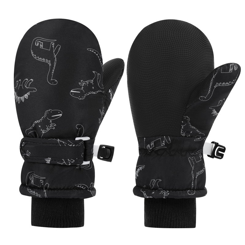 LPMOERA Kids Gloves Winter Toddler Snow Waterproof Gloves Kids Mittens For Boys Girls Ski Glove Warm Thermal Fleece Black Dinosaur XSï¼ˆ3-5Tï¼‰ - Image 1