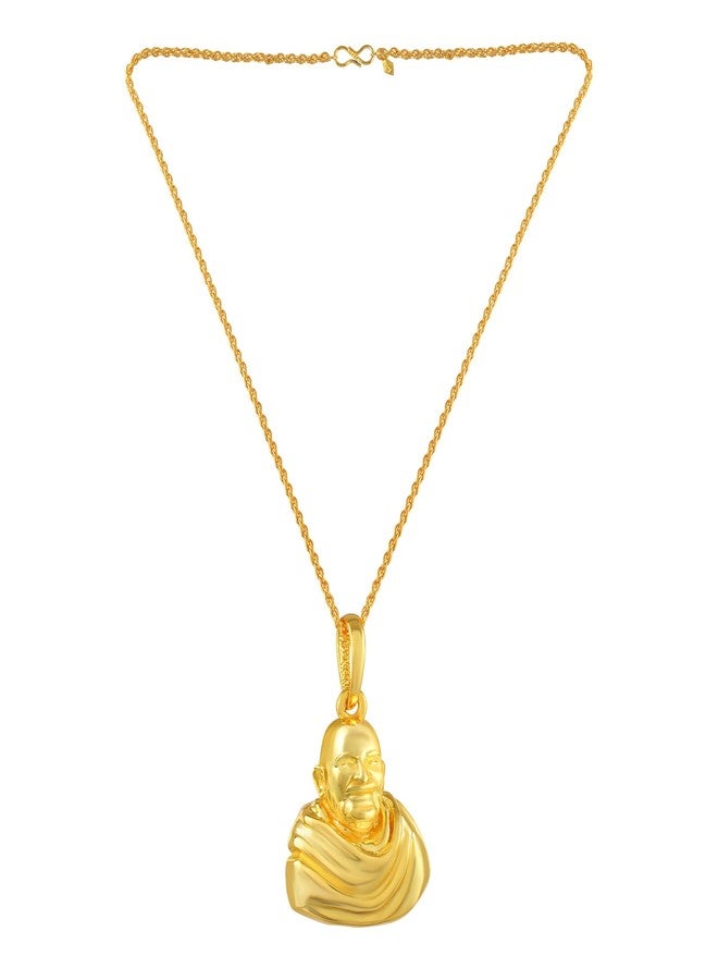 Memoir Premium Brass, 24KT Micron Gold plated Kainchi Dhaam Baba Neem Karoli pendant chain locket Hindu spiritual temple jewellery Men Women (PCUP4543) - Image 4