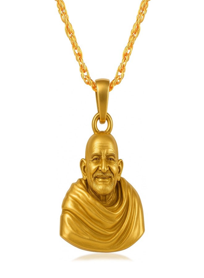 Memoir Premium Brass, 24KT Micron Gold plated Kainchi Dhaam Baba Neem Karoli pendant chain locket Hindu spiritual temple jewellery Men Women (PCUP4543) - Image 1