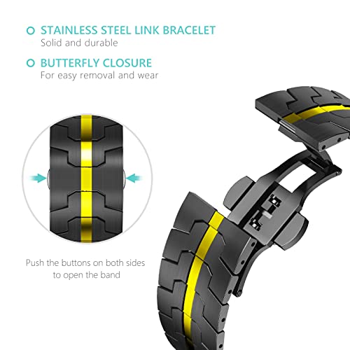 CHANCHY Stainless Steel Band for Apple Watch Band Apple Watch Ultra 3/2/1 Band 49mm, Series 11/10 46mm, 9/8/7 45mm, SE3/SE2/SE 6/5/4 44mm, 3/2/1 42mm, Metal Strap with Folding Clasp for Men, BlackGold - Image 3