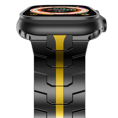 CHANCHY Stainless Steel Band for Apple Watch Band Apple Watch Ultra 3/2/1 Band 49mm, Series 11/10 46mm, 9/8/7 45mm, SE3/SE2/SE 6/5/4 44mm, 3/2/1 42mm, Metal Strap with Folding Clasp for Men, BlackGold - Image 2