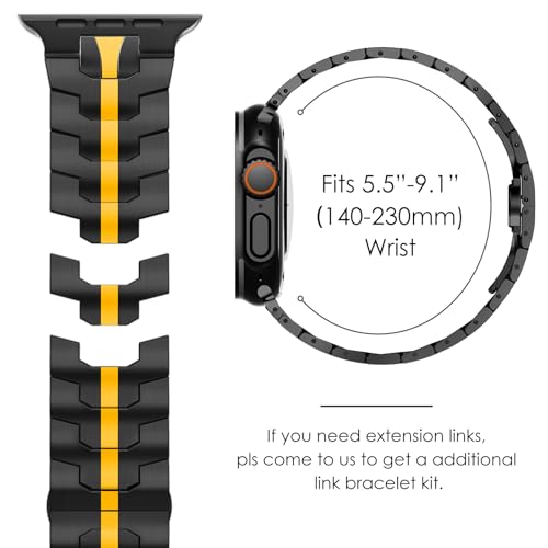 CHANCHY Stainless Steel Band for Apple Watch Band Apple Watch Ultra 3/2/1 Band 49mm, Series 11/10 46mm, 9/8/7 45mm, SE3/SE2/SE 6/5/4 44mm, 3/2/1 42mm, Metal Strap with Folding Clasp for Men, BlackGold - Image 5