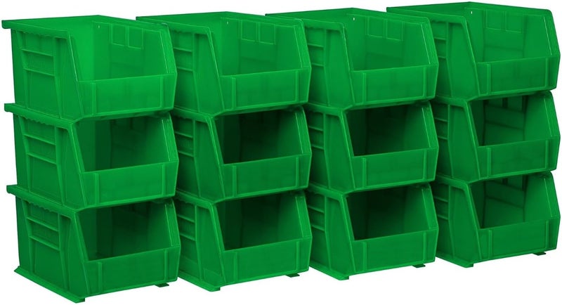 AkroMils 30237 AkroBins Plastic Storage Bins, Space-Saving Stackable Bins for Garage, Pantry, Craft Organization, 9" x 6" x 5", Green, 12-Pack - Image 1