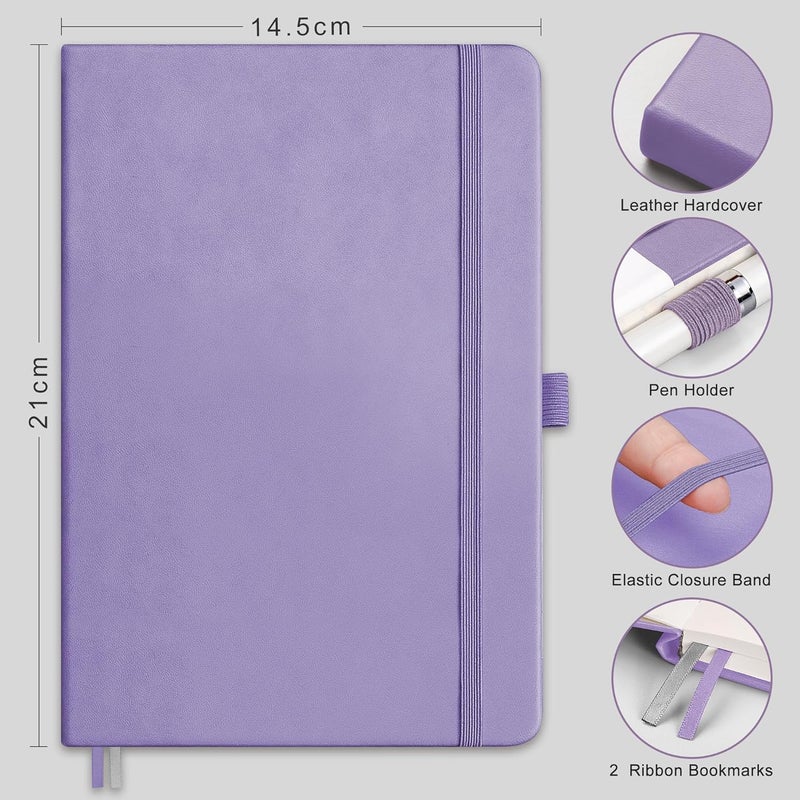 EMSHOI A5 Notebook Lined Journal - 120 GSM Paper Hardcover Notebook for Work, 160 Pages College Ruled Notebook, Leather Writing Journal for Women, Men, Work, School, 14.5 X 21 cm - Light Purple - Image 4