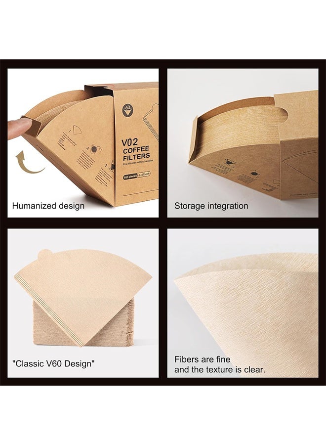 هومستر 100 جهاز كمبيوتر شخصي ورقة تصفية القهوة ، V60 حجم 02 ، فلاتر يمكن التخلص منها لصب القهوة وتقطيرها ، مع مربع دوار ، بني - Image 4