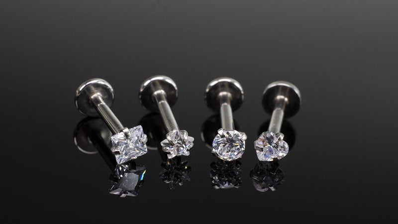 HQLA 16G Love/Star/Square/Round Shape Clear CZ Labret Monroe Lip Ring Tragus Nail Helix Earring Stud Piercing Jewelry Surgical Stainless Steel Bar 8mm CZ 3mm 4 Pairs - Image 3