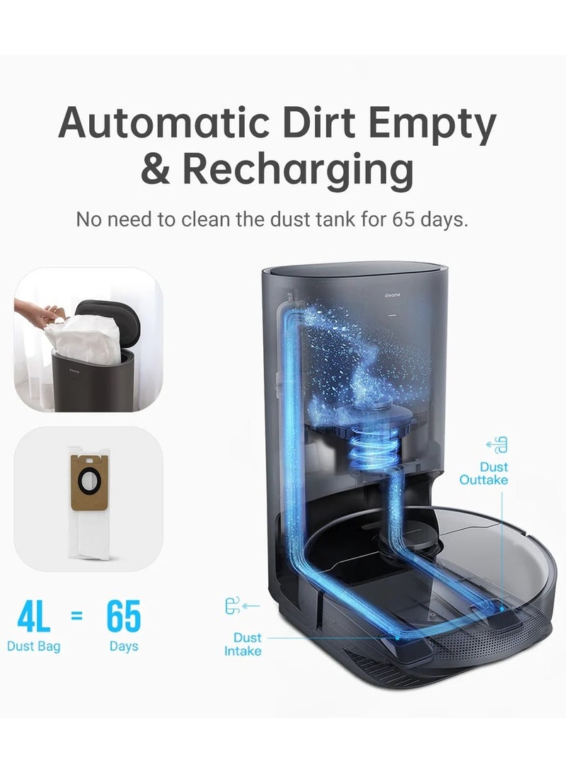 Dreame Robot Vacuum with Automatic Dirt Disposal-Empties Itself for 65 Days, LiDAR Navigation & 3D Obstacle Avoidance, 4000 Pa Suction Power & Smart Mapping, Compatible With Alexa 4 L 46 W Z10 Pro Black - Image 3