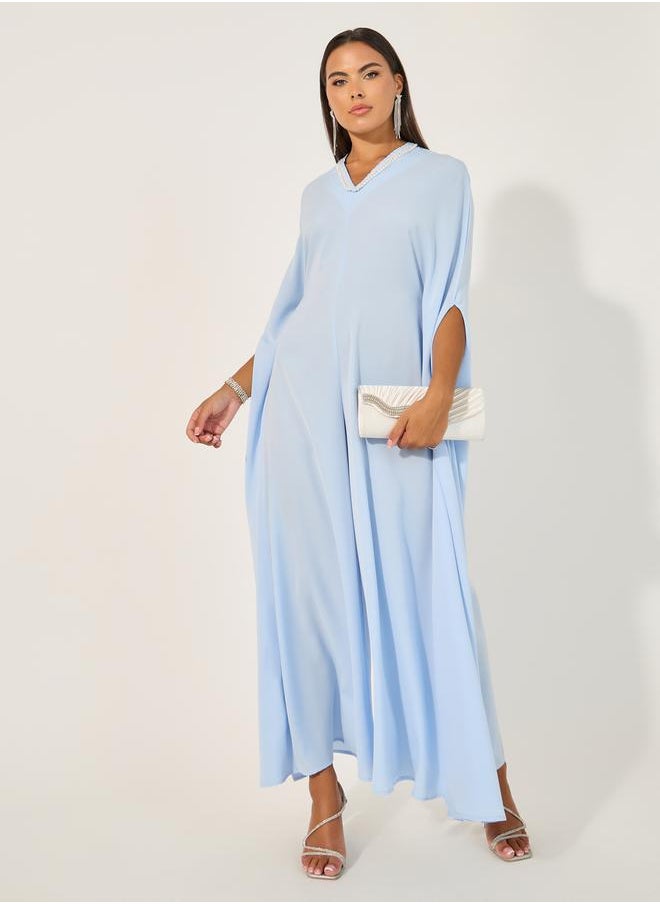 Styli Embellished V Neck Wide Leg Cape Jumpsuit  - Image 1