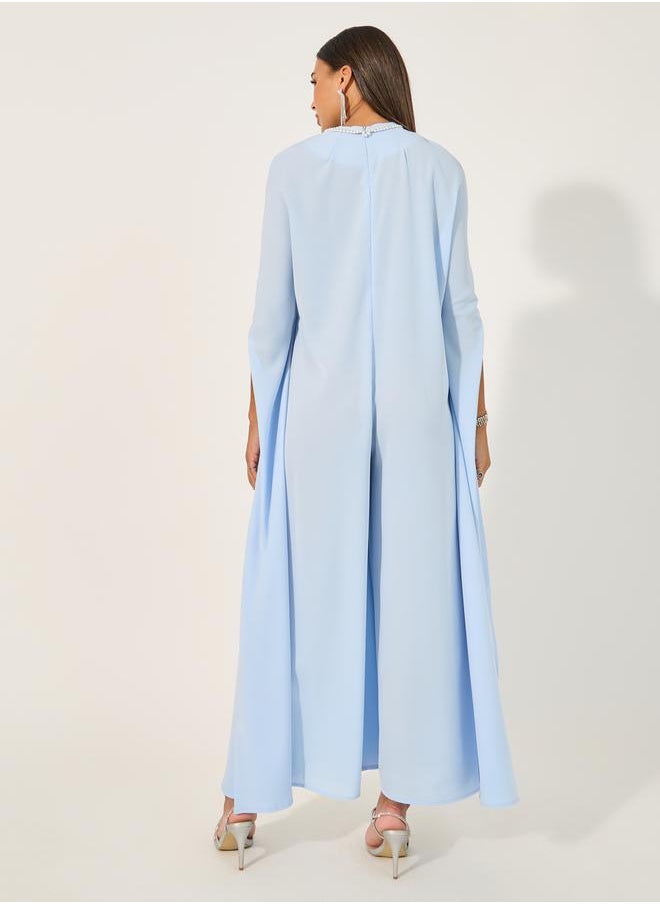 Styli Embellished V Neck Wide Leg Cape Jumpsuit  - Image 5