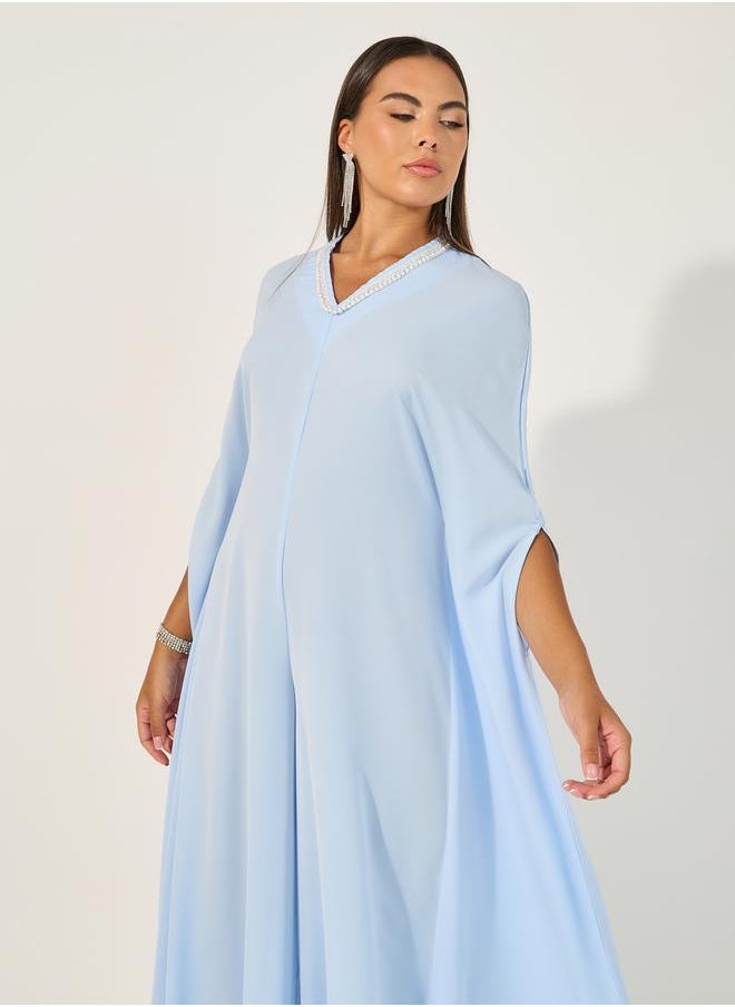 Styli Embellished V Neck Wide Leg Cape Jumpsuit  - Image 3