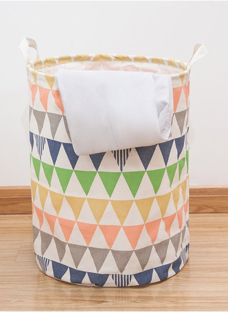 Generic Colourful Triangle Printed Foldable Laundry Basket With Handle Large Capacity Bathroom Cloth Storage Bag Washing Bin Multifunction Waterproof Lightweight Kids Toy Organizer  - Image 2