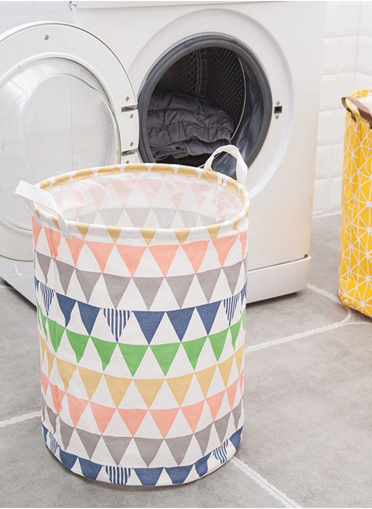 Generic Colourful Triangle Printed Foldable Laundry Basket With Handle Large Capacity Bathroom Cloth Storage Bag Washing Bin Multifunction Waterproof Lightweight Kids Toy Organizer  - Image 3