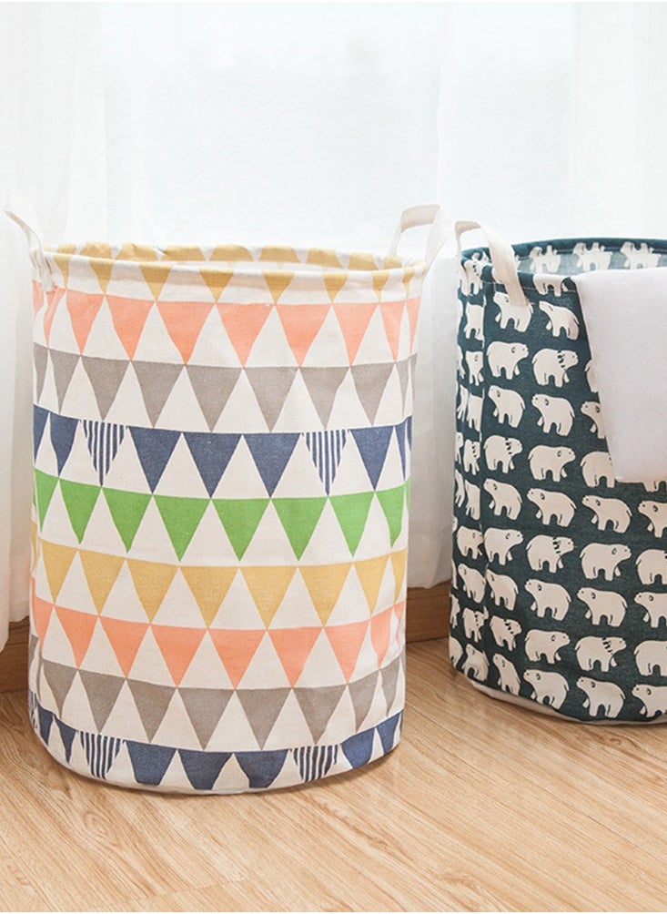 Generic Colourful Triangle Printed Foldable Laundry Basket With Handle Large Capacity Bathroom Cloth Storage Bag Washing Bin Multifunction Waterproof Lightweight Kids Toy Organizer  - Image 4