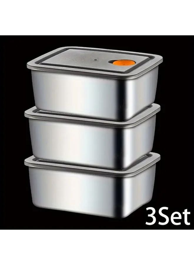 3 Piece Stainless Steel Food Storage Container Set with Lid for Freshness Refrigerator Picnic - Image 1