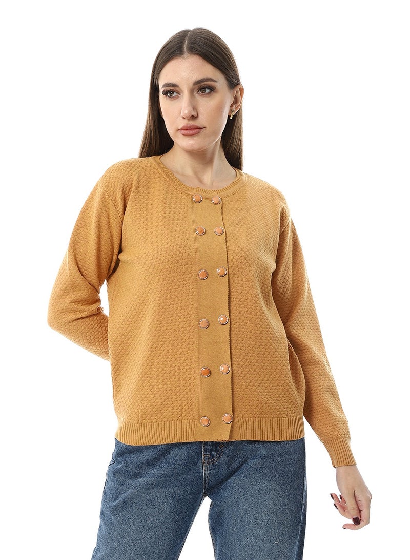 Andora Double Buttons Pastel Mustard Casual Cardigan_Yellow - Image 1