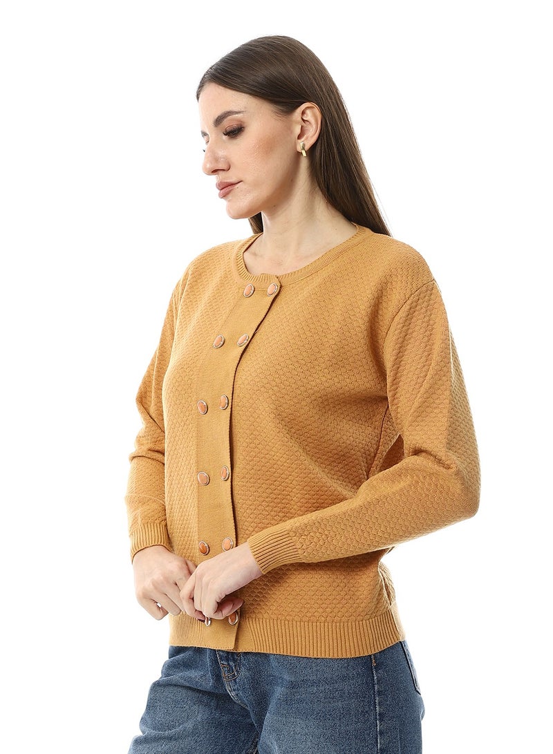 Andora Double Buttons Pastel Mustard Casual Cardigan_Yellow - Image 2