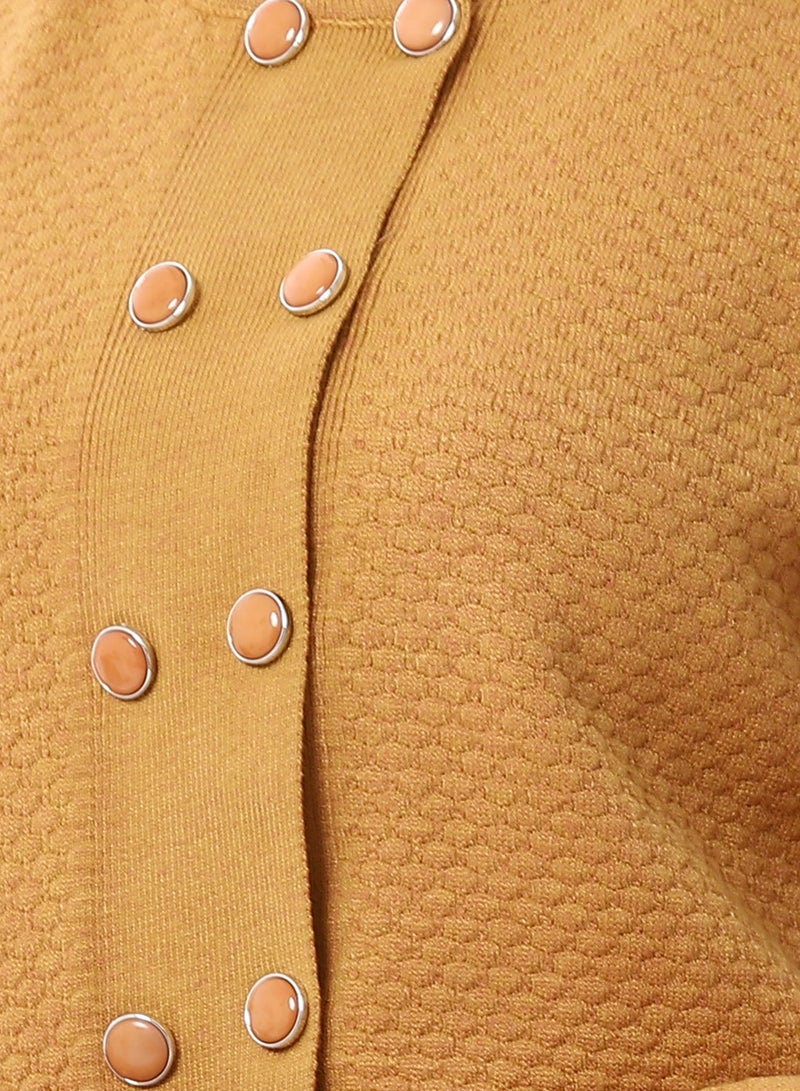 Andora Double Buttons Pastel Mustard Casual Cardigan_Yellow - Image 5