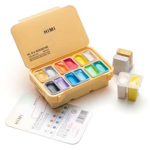 HIMI Metallic Jelly Gouache Paint Set, 12 Colors 12g, Jelly Cup Design, Travel carry, Gouache Paint Non Toxic for Canvas and Paper, Art Supplies for Professionals and Beginner - Image 1