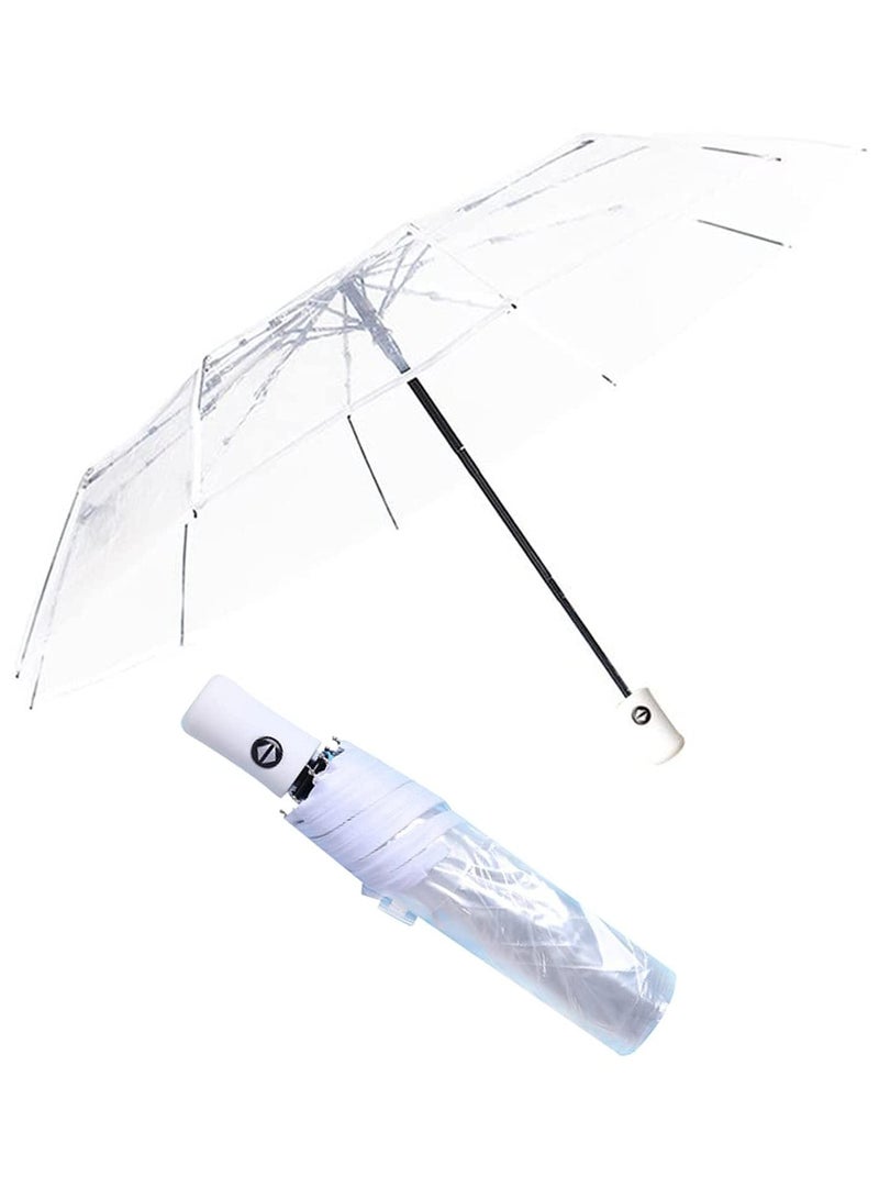 SOLARAE Folding Umbrellas Travel Umbrella, Transparent Umbrella Pocket Umbrella, Portable Compact Protection, Small Light Weight Waterproof, Rain and Sun Umbrella Elegant Umbrella In Transparent - Image 1