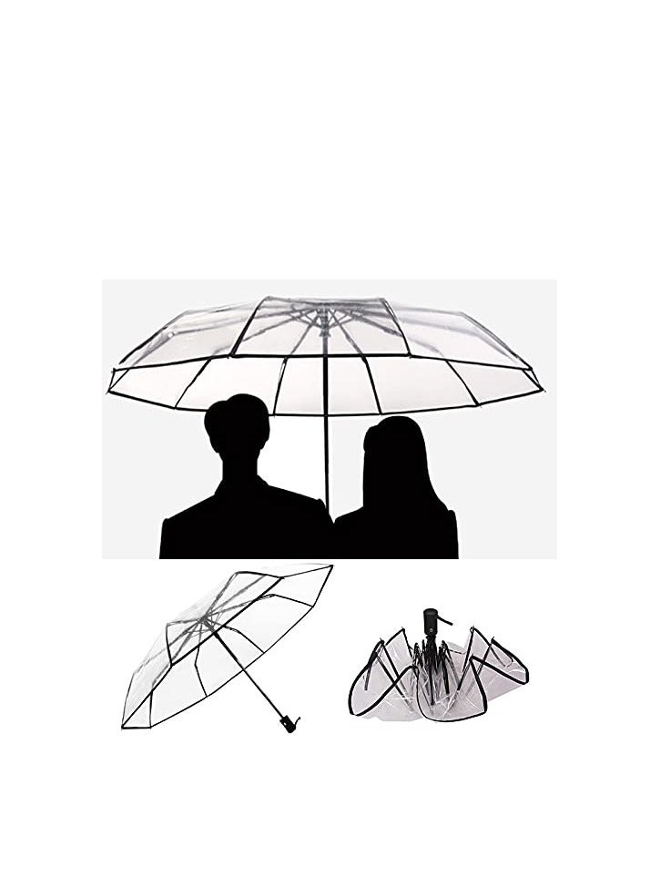 SOLARAE Folding Umbrellas Travel Umbrella, Transparent Umbrella Pocket Umbrella, Portable Compact Protection, Small Light Weight Waterproof, Rain and Sun Umbrella Elegant Umbrella In Transparent - Image 3