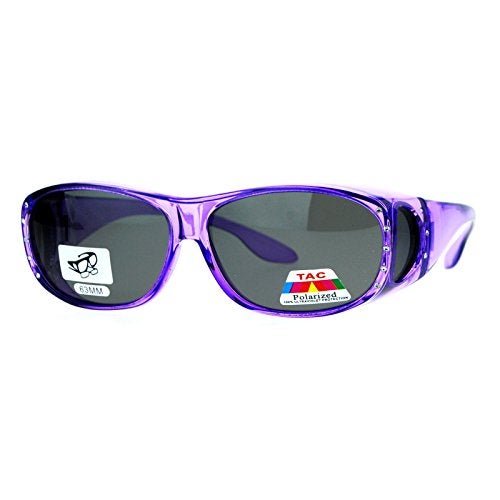 PASTL Womens Polarized Fit Over Glasses Rhinestone Sunglasses Oval Rectangular Purple - Image 1