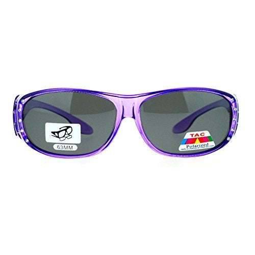 PASTL Womens Polarized Fit Over Glasses Rhinestone Sunglasses Oval Rectangular Purple - Image 2