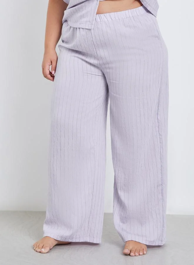 Styli Styli Plus Viscose Textured Double Stripe Shirt and Pyjama Set