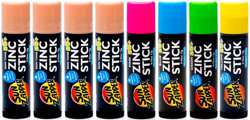 Sun Zapper Zinc Stick Mineral Sunscreen Light Skin Tone Pink Blue Green Yellow SPF 50 Water Resistant for Face  Body Adults Kids 8Pack Broad Spectrum Sun Block Made in Australia