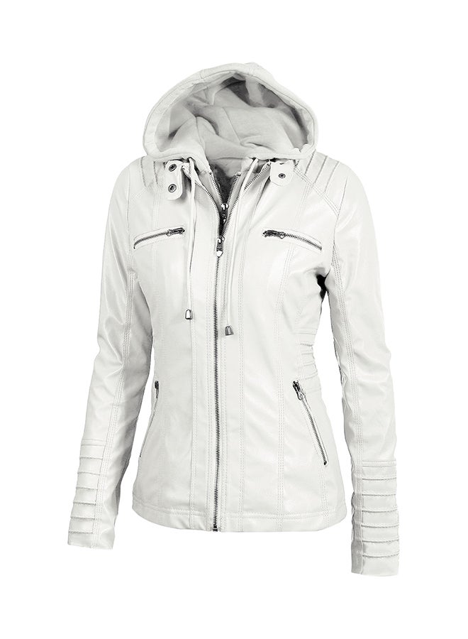 NIBEMINENT Detachable Hood Biker Jacket White  - Image 2