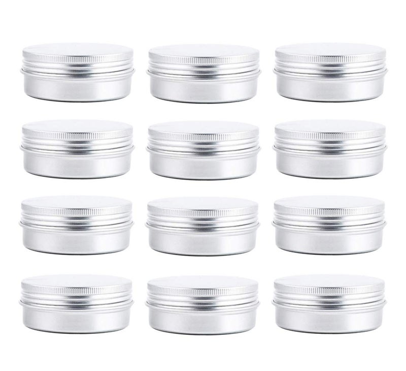 erioctry ericotry 12 pcs of 2 Oz 60 ML Silver Aluminum Tins Empty Slip Slide Round Containers with Tight Sealed Twist Screwtop Cover for Powder Lip Balm Lotion Make Up Eye Shadow Cream 