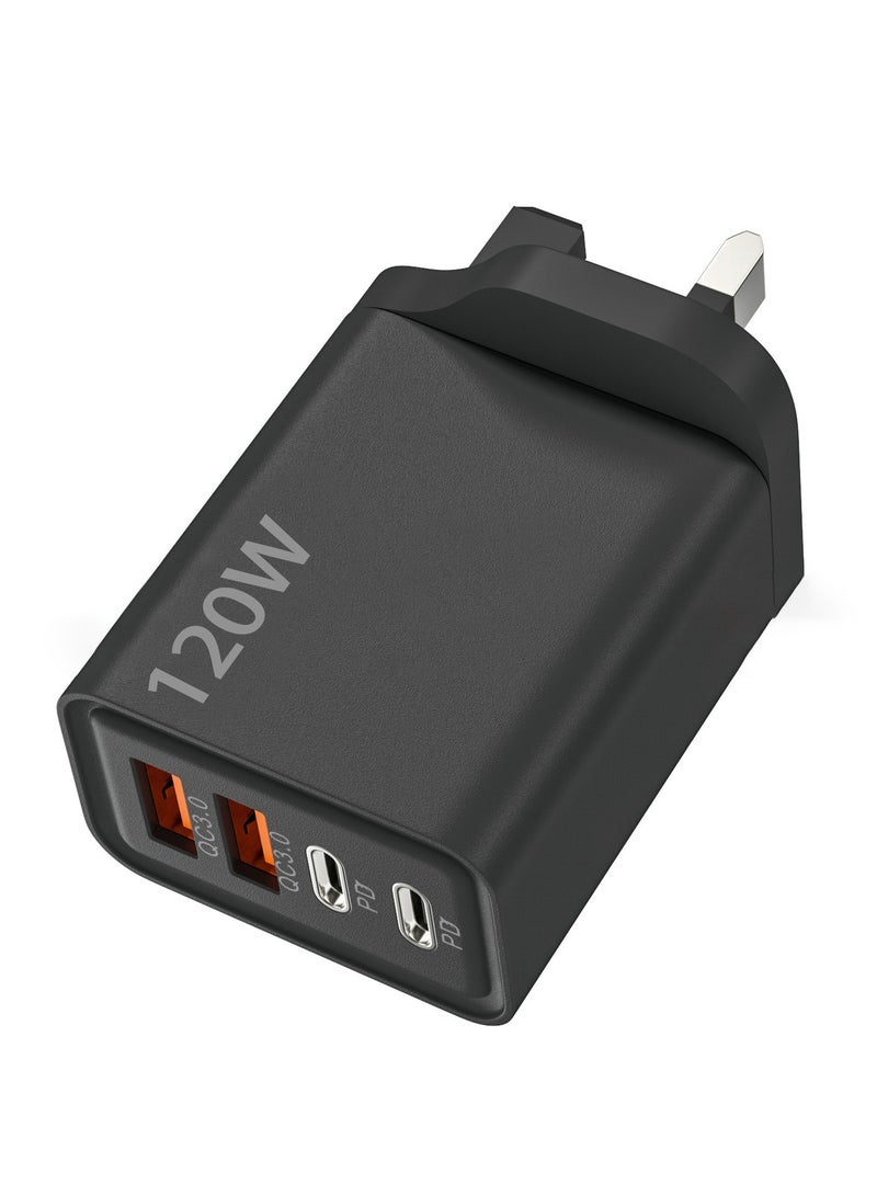 120W Fast Charger with 4 Ports: Dual Type-C + Dual USB Ports