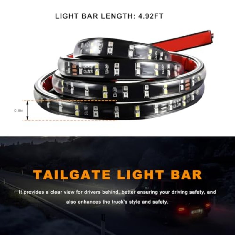 Truck Tailgate Light Bar,"Triple-Row LED Light Strip with Runng Turn Signal Brake Reverse Lights, Rear Strobe Lamp Strip for Pickup Cargo Trailer,es - Image 2